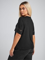 Yours Curve Black Limited Lace Insert Top - Image 3 of 5