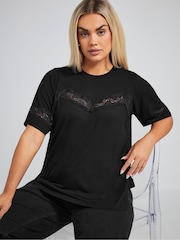 Yours Curve Black Limited Lace Insert Top - Image 4 of 5