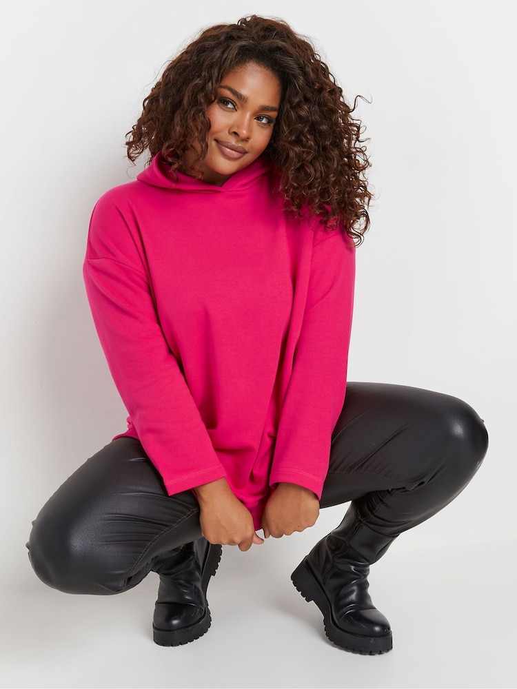 Yours Curve Pink Oversized 100% Cotton Hoodie - Image 2 of 5 Yours Curve Pink Oversized 100% Cotton Hoodie - Image 2 of 5