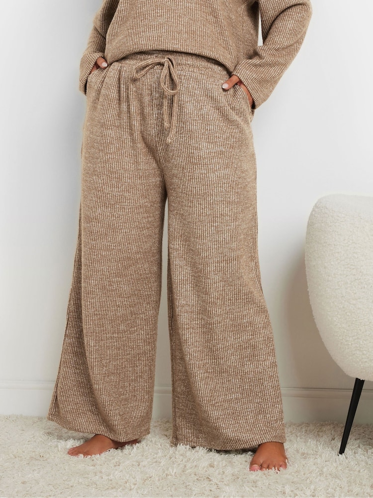 Yours Curve Natural Ribbed Trousers Set 2 Peice - Image 1 of 5 Yours Curve Natural Ribbed Trousers Set 2 Peice - Image 1 of 5