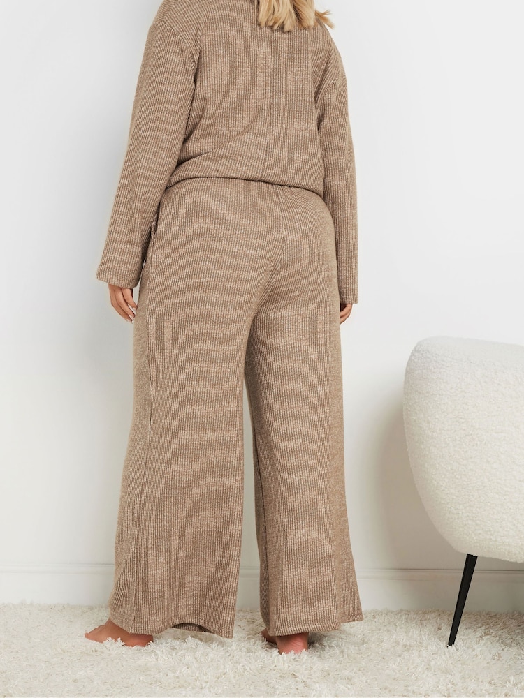 Yours Curve Natural Ribbed Trousers Set 2 Peice - Image 2 of 5 Yours Curve Natural Ribbed Trousers Set 2 Peice - Image 2 of 5