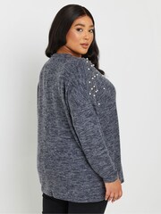 Yours Curve Blue Pearl Drop Shoulder Jumper - Image 3 of 5