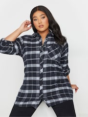 Yours Curve Blue Brushed Check 100% Cotton Shirt - Image 1 of 6