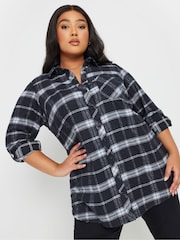 Yours Curve Blue Brushed Check 100% Cotton Shirt - Image 2 of 6