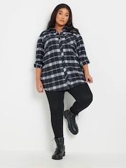 Yours Curve Blue Brushed Check 100% Cotton Shirt - Image 3 of 6