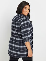 Yours Curve Blue Brushed Check 100% Cotton Shirt - Image 4 of 6