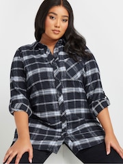 Yours Curve Blue Brushed Check 100% Cotton Shirt - Image 5 of 6
