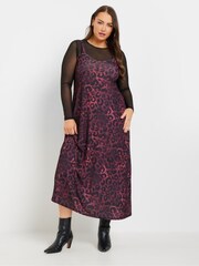 Yours Curve Purple Limited Collection Leopard Print 2-In-1 Dress - Image 1 of 6