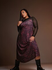 Yours Curve Purple Limited Collection Leopard Print 2-In-1 Dress - Image 3 of 6