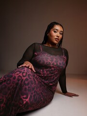 Yours Curve Purple Limited Collection Leopard Print 2-In-1 Dress - Image 4 of 6