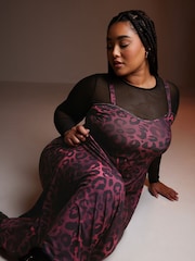 Yours Curve Purple Limited Collection Leopard Print 2-In-1 Dress - Image 5 of 6