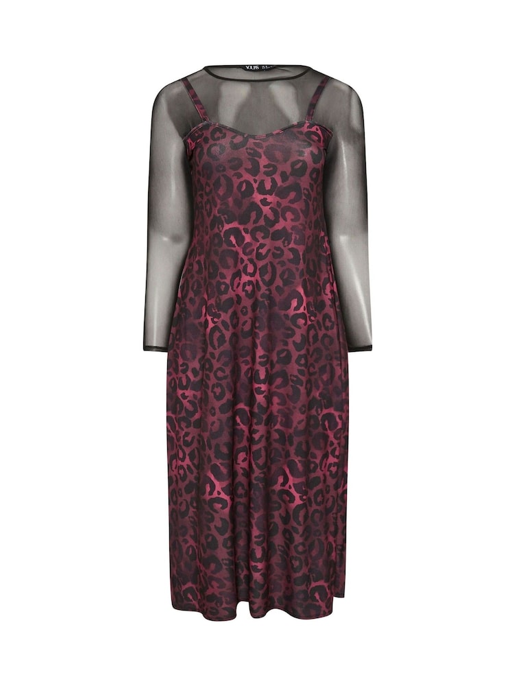 Yours Curve Purple Limited Collection Leopard Print 2-In-1 Dress - Image 6 of 6