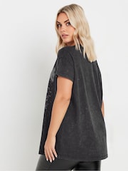 Yours Curve Grey Acid Wash 'Cosmic Dreams' Embellished T-Shirt - Image 3 of 5