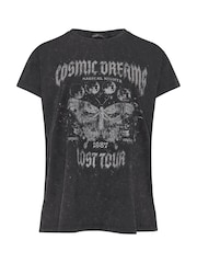 Yours Curve Grey Acid Wash 'Cosmic Dreams' Embellished T-Shirt - Image 5 of 5