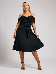Yours Curve Black London Cold Shoulder Skater Dress - Image 1 of 5