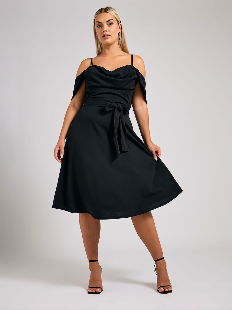 Yours Curve Black London Cold Shoulder Skater Dress - Image 1 of 5