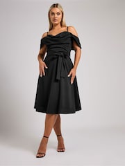 Yours Curve Black London Cold Shoulder Skater Dress - Image 2 of 5