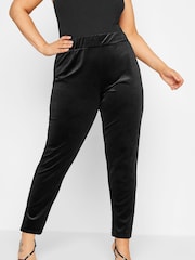 Yours Curve Black Velvet Tapered Trousers - Image 1 of 4