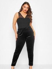 Yours Curve Black Velvet Tapered Trousers - Image 2 of 4