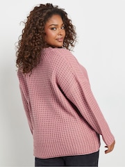 Yours Curve Pink Waffle V-Neck Jumper - Image 2 of 5