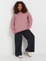 Yours Curve Pink Waffle V-Neck Jumper - Image 3 of 5