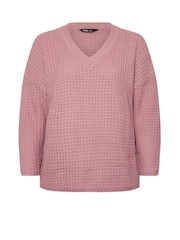 Yours Curve Pink Waffle V-Neck Jumper - Image 5 of 5