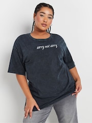 Yours Curve Grey Acid Wash Relaxed 100% Cotton T-Shirt - Image 1 of 5