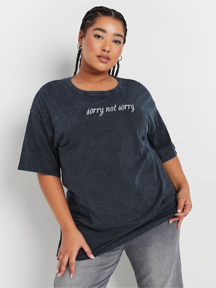 Yours Curve Grey Acid Wash Relaxed 100% Cotton T-Shirt - Image 1 of 5