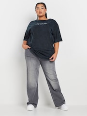Yours Curve Grey Acid Wash Relaxed 100% Cotton T-Shirt - Image 2 of 5