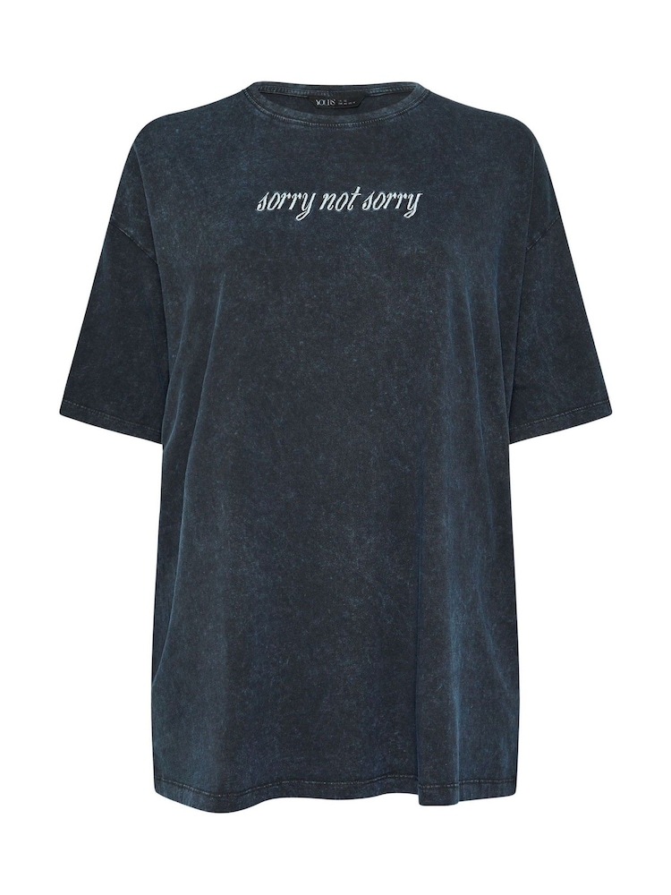 Yours Curve Grey Acid Wash Relaxed 100% Cotton T-Shirt - Image 5 of 5