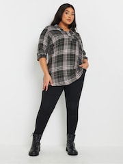 Yours Curve Grey Viscose Overhead Check Shirt - Image 3 of 6