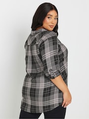 Yours Curve Grey Viscose Overhead Check Shirt - Image 4 of 6
