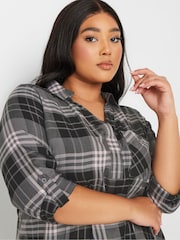Yours Curve Grey Viscose Overhead Check Shirt - Image 5 of 6