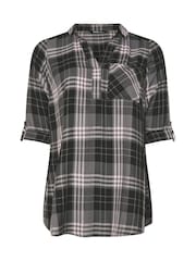 Yours Curve Grey Viscose Overhead Check Shirt - Image 6 of 6