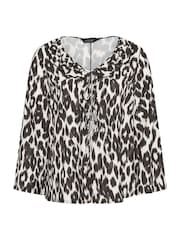 Yours Curve White Limited Collection Leopard Print Tie Frill Neck Blouse - Image 5 of 5