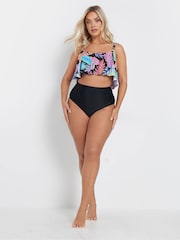 Yours Curve Black Leaf Print Frill Bikini Top - Image 3 of 7