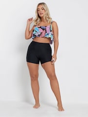 Yours Curve Black Leaf Print Frill Bikini Top - Image 4 of 7
