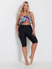 Yours Curve Black Leaf Print Frill Bikini Top - Image 5 of 7