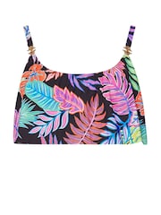 Yours Curve Black Leaf Print Frill Bikini Top - Image 6 of 7