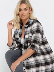 Yours Curve Black Maxi Check 100% Cotton Shirt - Image 4 of 5