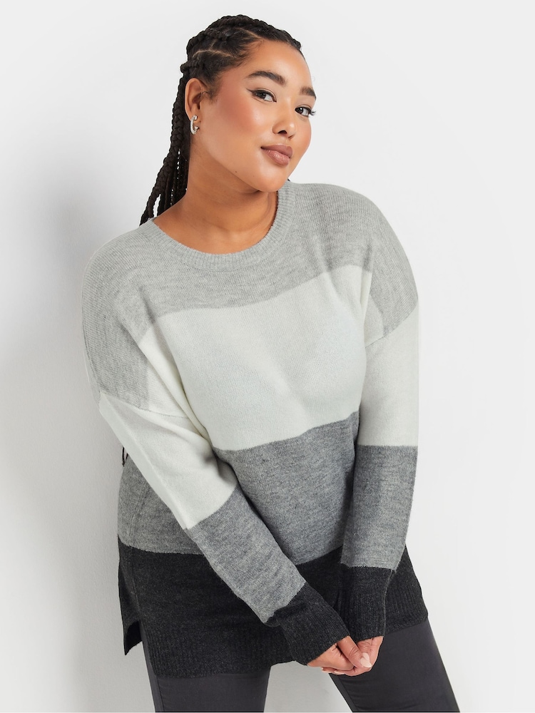 Yours Curve Grey Colourblock Jumper - Image 1 of 5 Yours Curve Grey Colourblock Jumper - Image 1 of 5