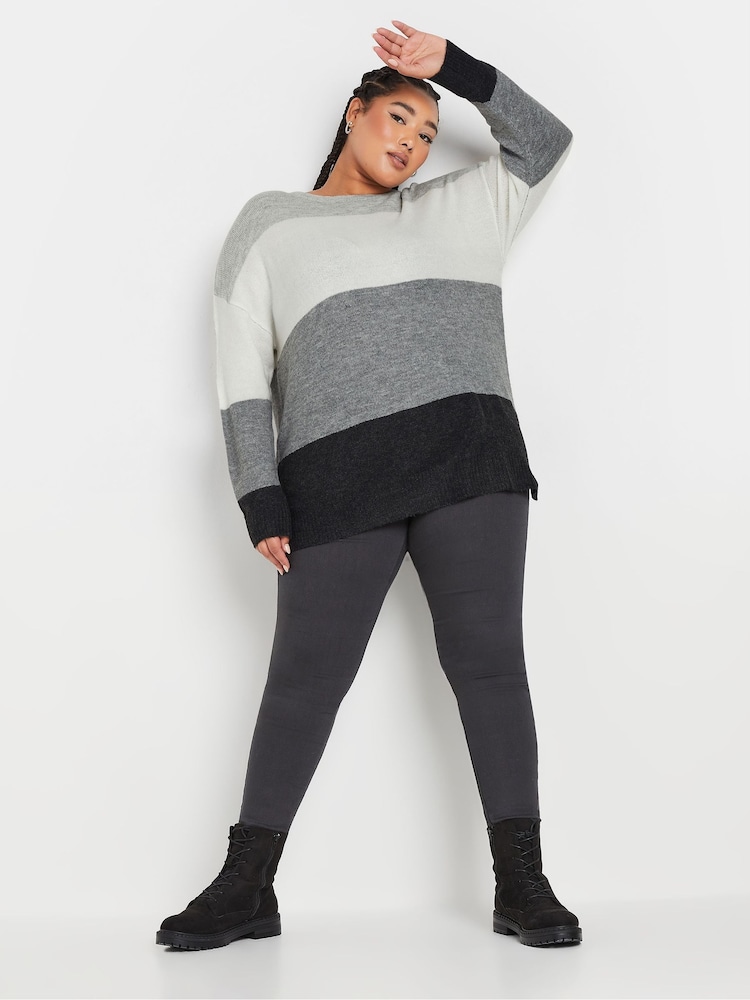 Yours Curve Grey Colourblock Jumper - Image 2 of 5 Yours Curve Grey Colourblock Jumper - Image 2 of 5
