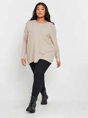 Yours Curve Natural Brown Pearl Embellished Jumper - Image 2 of 5