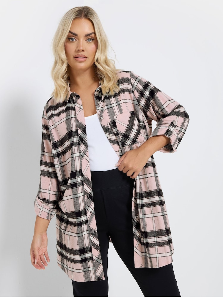 Yours Curve Pink Brushed Check 100% Cotton Shirt - Image 2 of 6