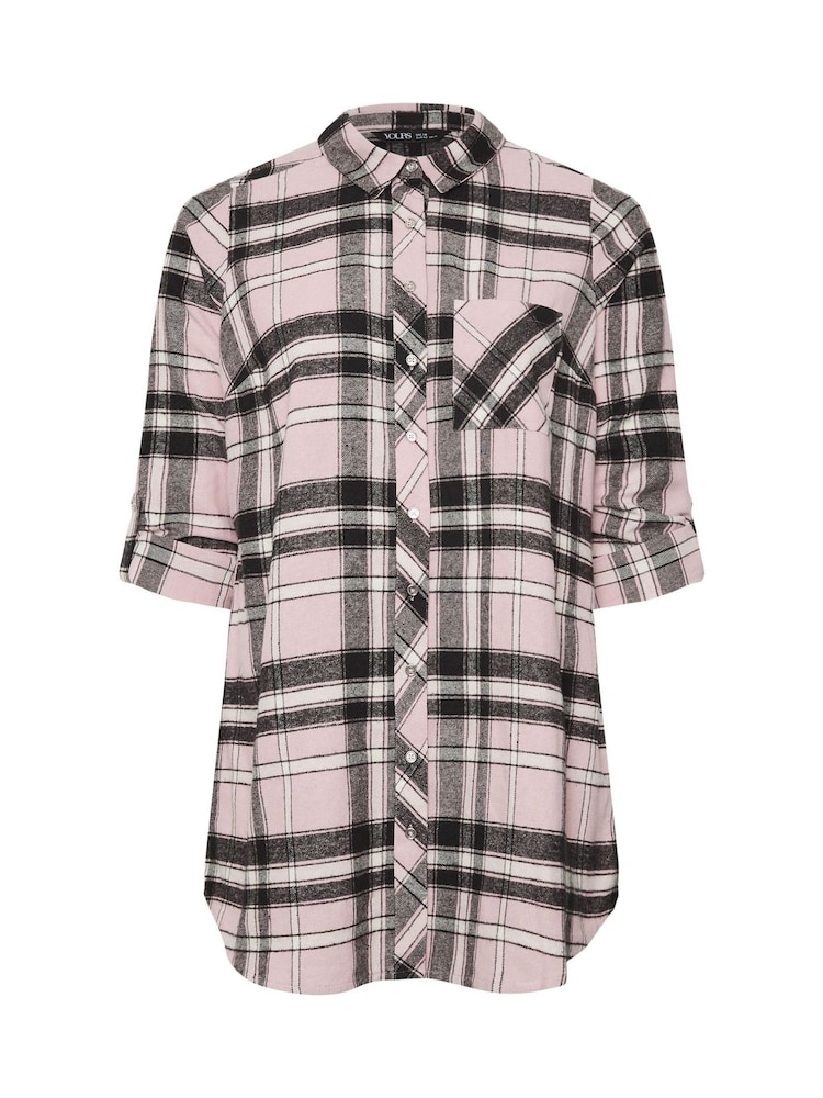 Yours Curve Pink Brushed Check 100% Cotton Shirt - Image 6 of 6