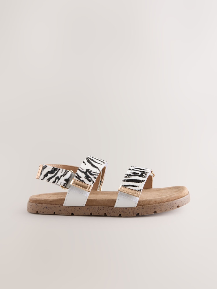 Black/White Zebra Two Strap Sandals - Image 2 of 5 Black/White Zebra Two Strap Sandals - Image 2 of 5