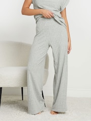 PixieGirl Petite Grey Ribbed Wide Leg Trousers - Image 2 of 5