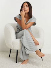 PixieGirl Petite Grey Ribbed Wide Leg Trousers - Image 4 of 5