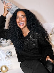 M&Co Black Petite Embellished Jumper - Image 3 of 6