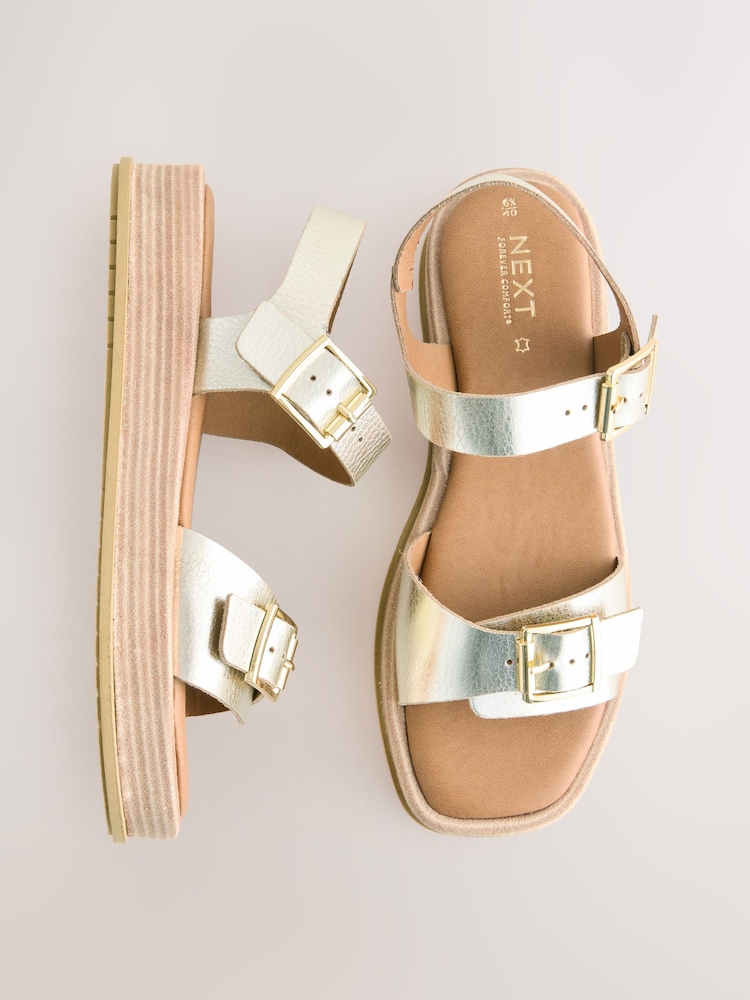 Gold Standard/Wide Fit Forever Comfort® Double Buckle Flatform Sandals - Image 1 of 7